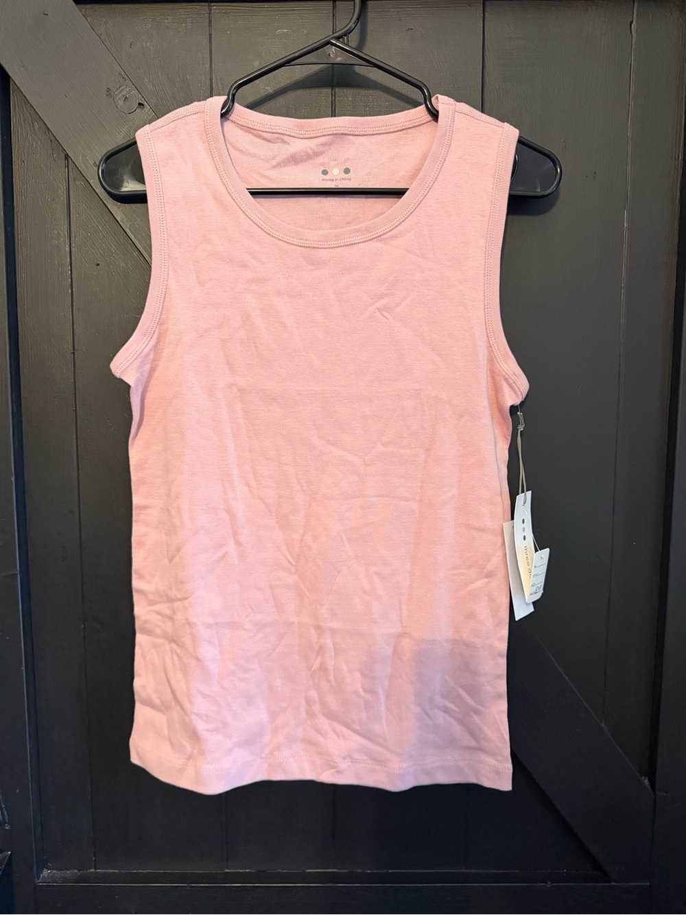 Three Dots Pale Pink Ribbed Crewneck Tank